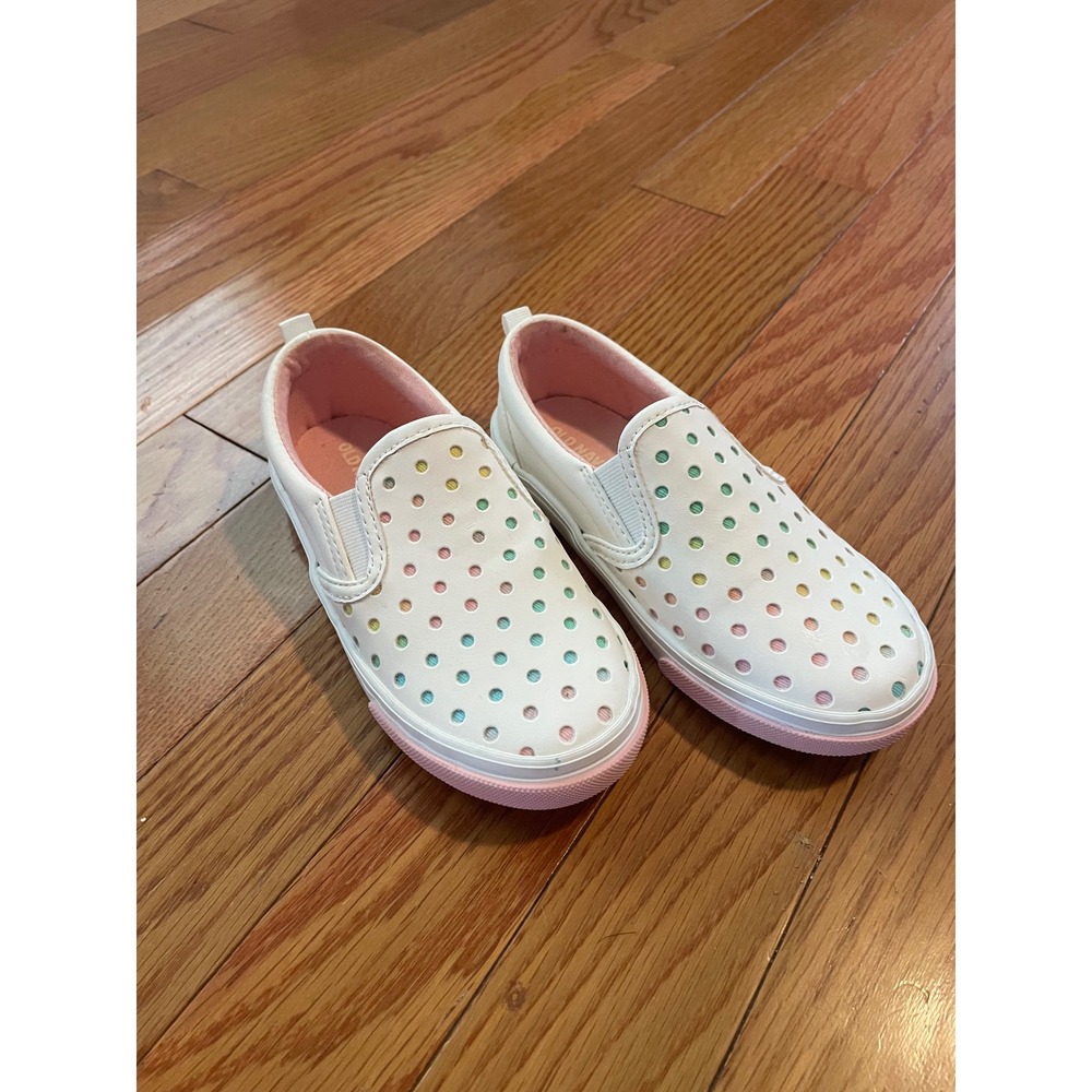 Old Navy Kids White Multi Color Perforated Polka Dot Slip On Sneakers Pink Sole